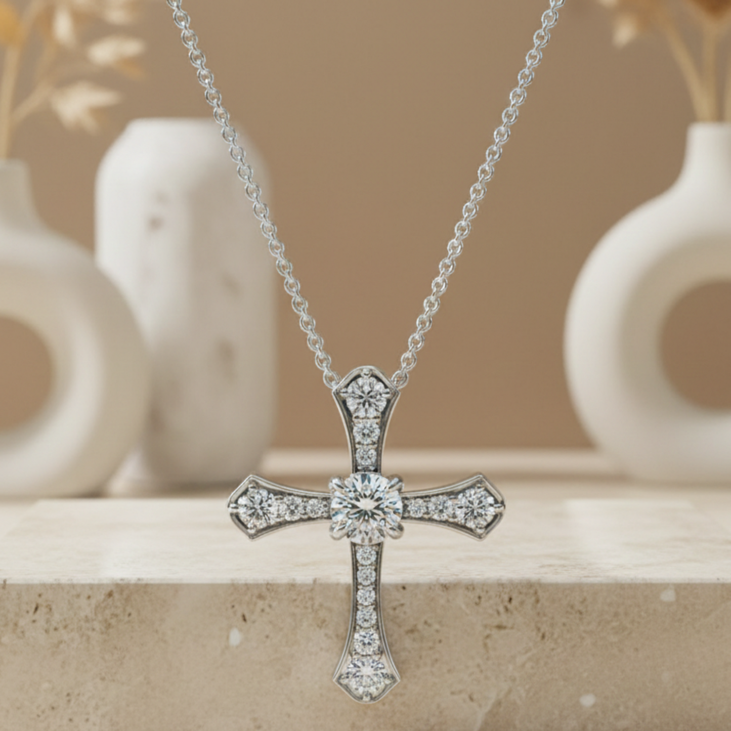 1.00ct Lab-Grown Cross Necklace Dainty Gold Pendant