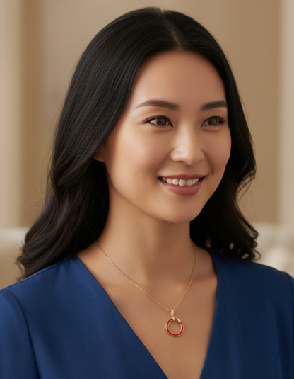 0.050 Ct Lab-Grown Gold Chain Necklace with Red Enamel