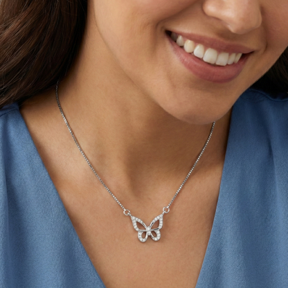 0.050ct Lab-Grown Butterfly Necklace Dainty Pendant