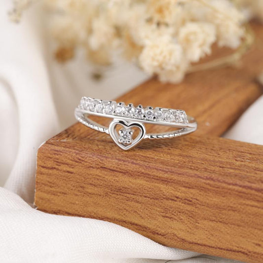 Dainty Pave Heart Shape Diamond Ring, 14K Solid Gold Heart Ring