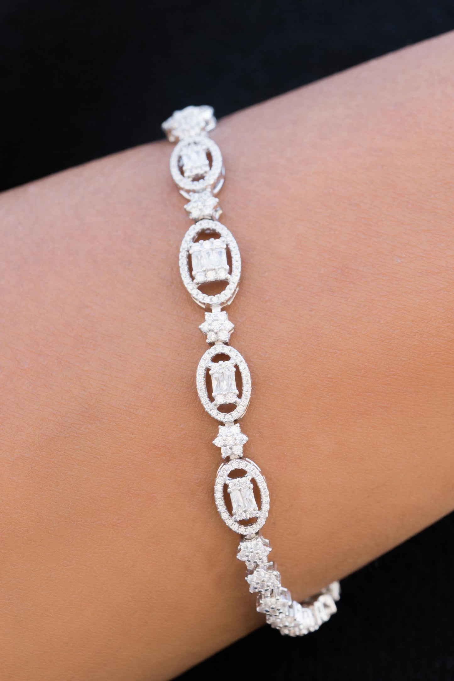 Moissanite Round & Baguette Tennis Bracelet