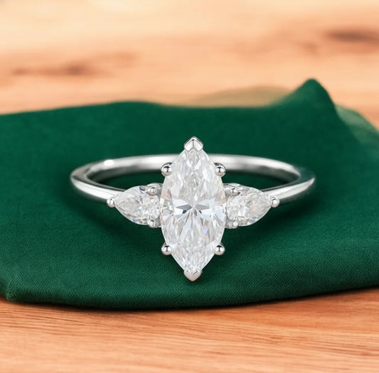 1.300 ct Vintage Marquise Lab Grown Diamond Engagement Ring