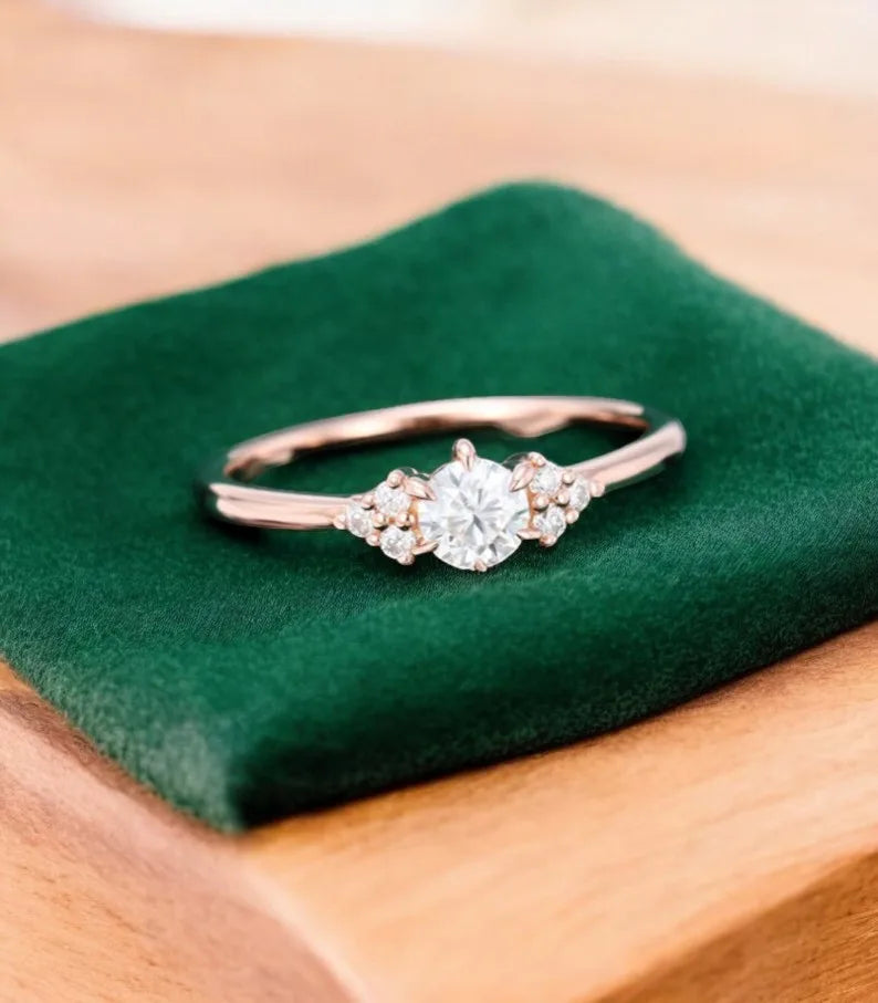 0.90 ct Round Cut Lab Grown Diamond Cluster Engagement Ring • Bridal Wedding Ring