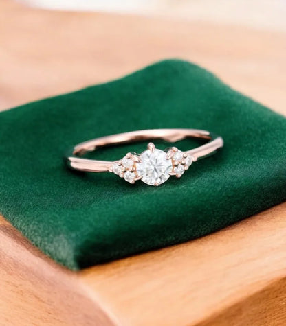 0.90 ct Round Cut Lab Grown Diamond Cluster Engagement Ring • Bridal Wedding Ring