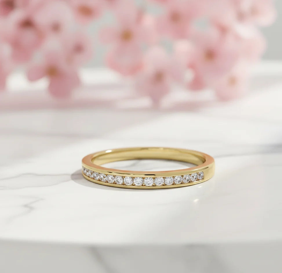diamond half eternity ring yellow gold