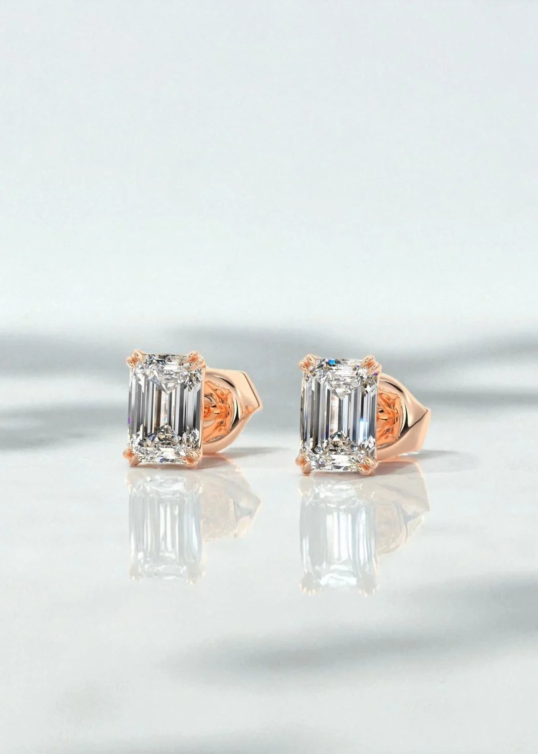 1/2ct Double Scoop Emerald Cut Lab Grown Diamond Stud Earrings