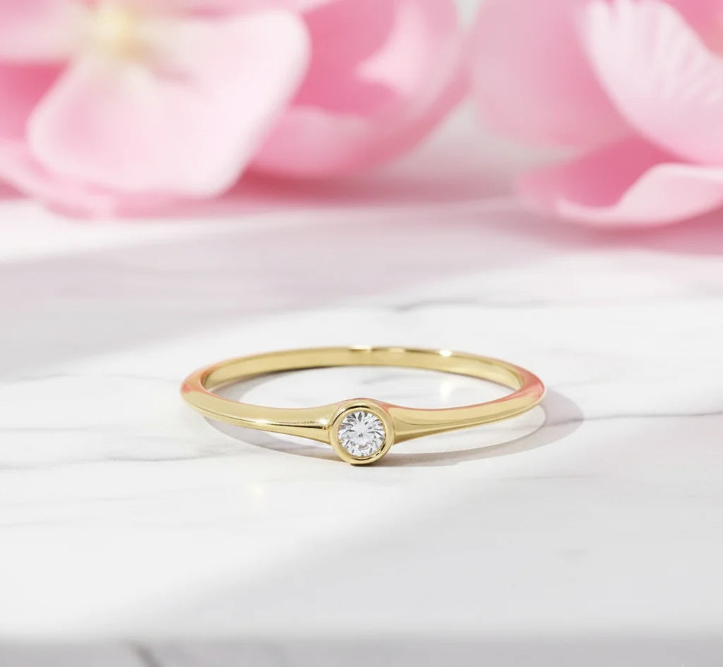Minimalist Lab‑Grown Diamond Bezel Ring | 14K Gold Solitaire
