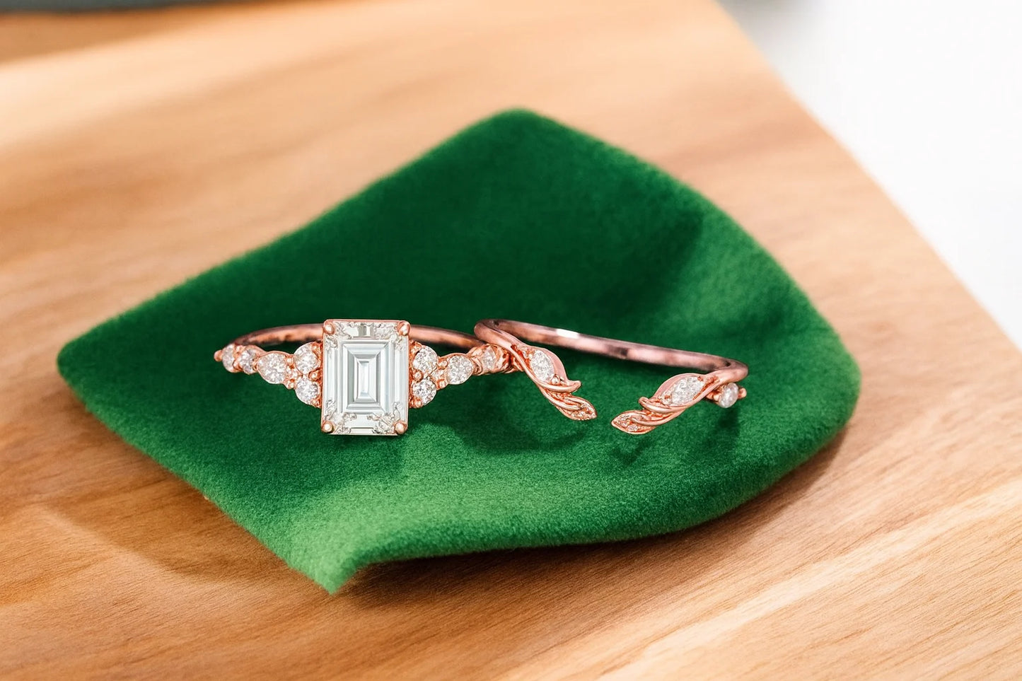 2.30 ct Emerald Lab-Grown Diamond Three-Stone Engagement Ring