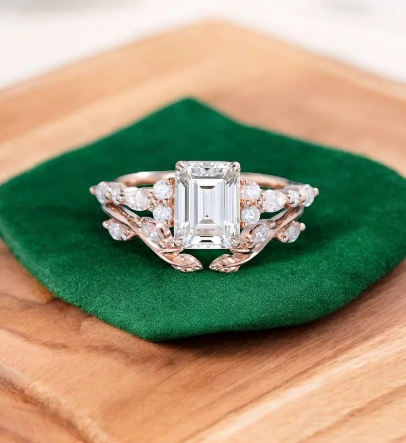 2.30 ct Emerald Lab-Grown Diamond Three-Stone Engagement Ring