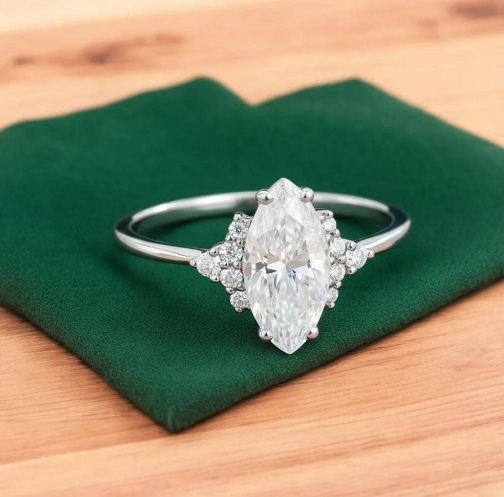 1.100 Ct Marquise Lab Diamond Ring – Vintage Art Deco Design