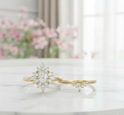 1.10ct Oval Lab-Grown Diamond Bridal Set – 14K Gold Engagement & Band