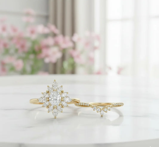 1.10ct Oval Lab-Grown Diamond Bridal Set – 14K Gold Engagement & Band