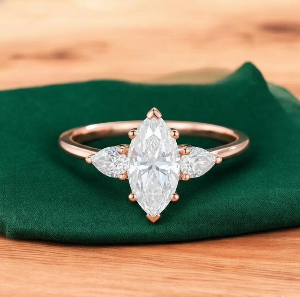 1.300 ct Vintage Marquise Lab Grown Diamond Engagement Ring