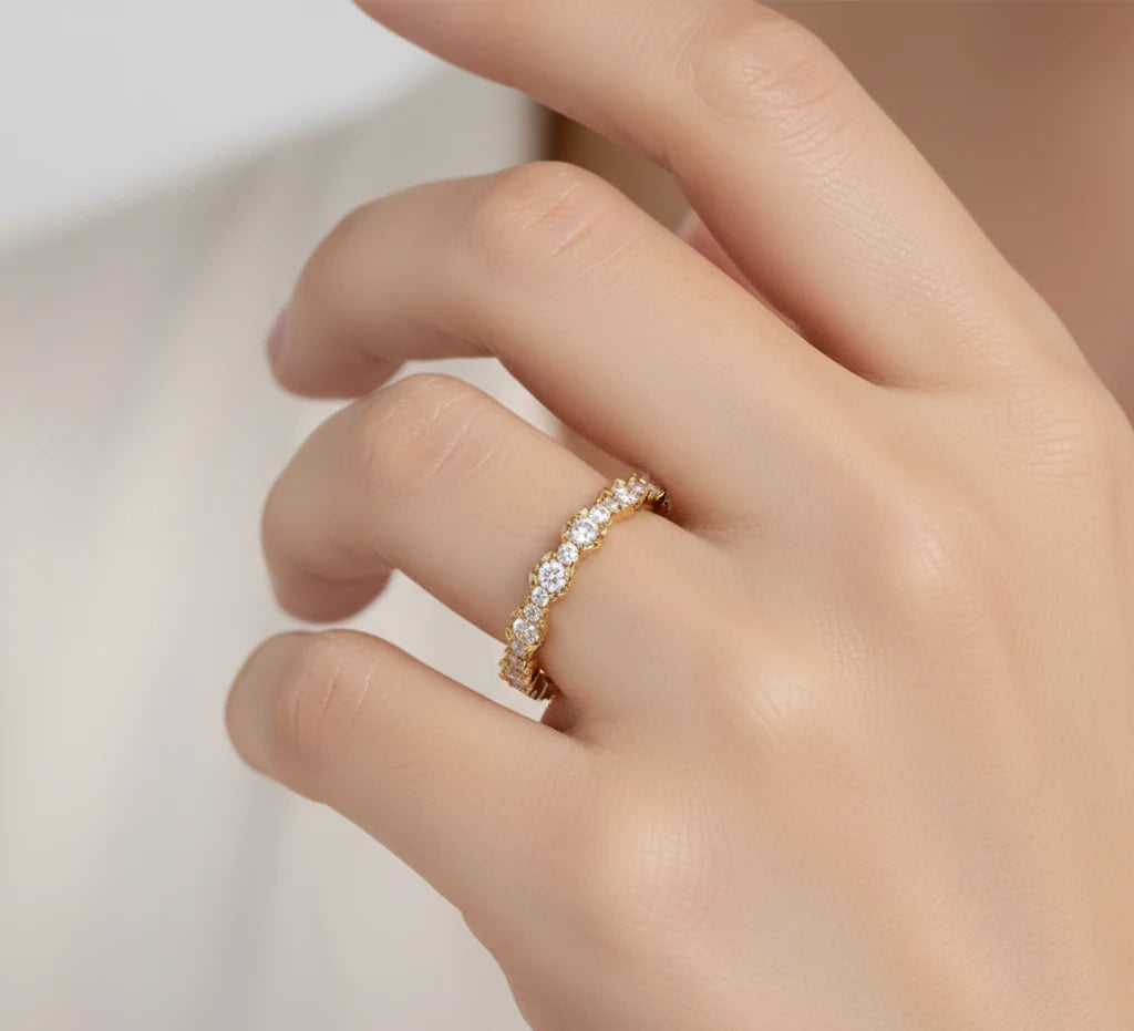 14K Solid Gold Moissanite Eternity Band – Elegant Wedding Ring