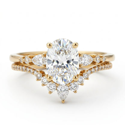 1.61 CT Oval Halo Engagement Ring Set