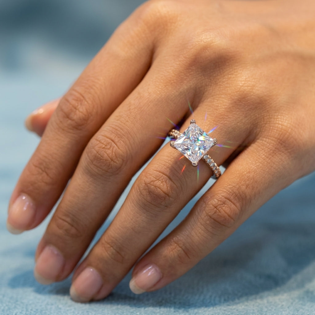2.150 CT Princess Cut Lab Grown Diamond Engagement Ring, Solitaire Diamond Ring