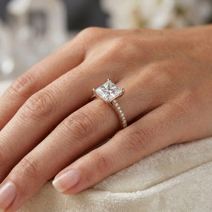 2.150 CT Princess Cut Lab Grown Diamond Engagement Ring, Solitaire Diamond Ring