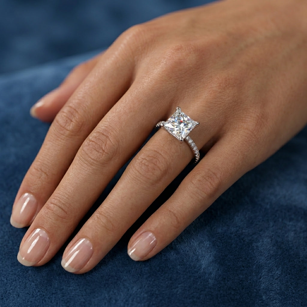 2.150 CT Princess Cut Lab Grown Diamond Engagement Ring, Solitaire Diamond Ring