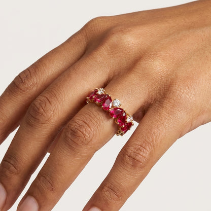2.60 ct Pear Cut Ruby & Lab Grown Diamond Eternity Wedding Band Ring