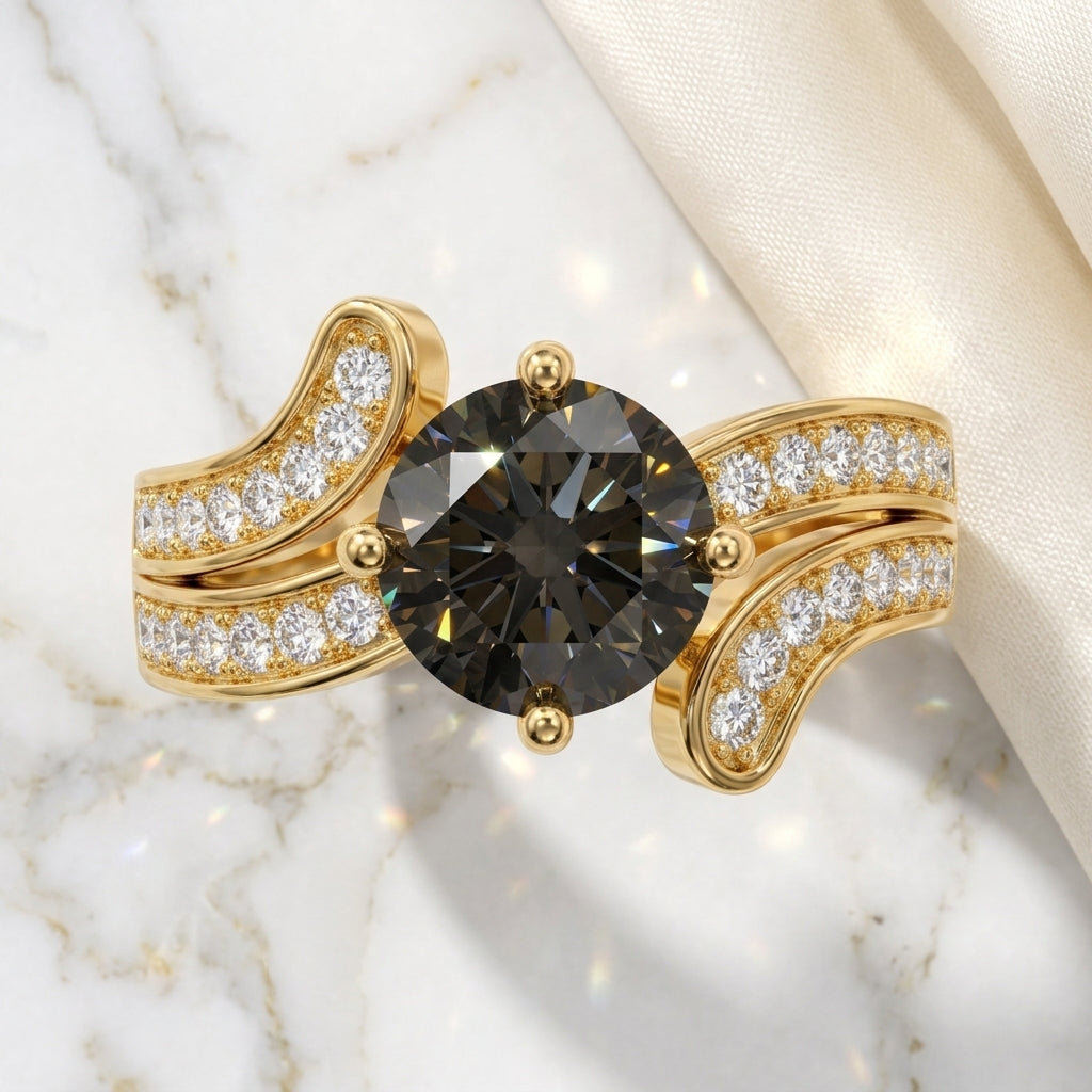 1.150ct Round Cut Lab Grown Black Diamond Engagement Ring