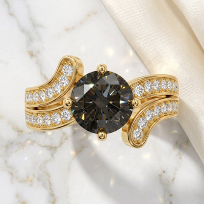 1.150ct Round Cut Lab Grown Black Diamond Engagement Ring