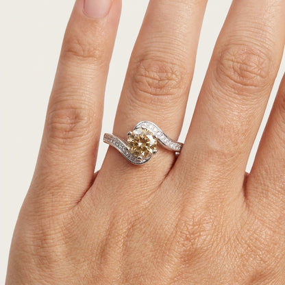 1.100ct Round Cut Lab Grown Champagne Diamond Engagement Twisted Pave Ring