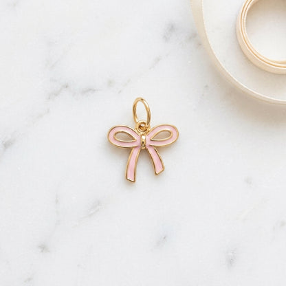 Pink Bow Necklace, 14K Gold Bow Pendant Necklace