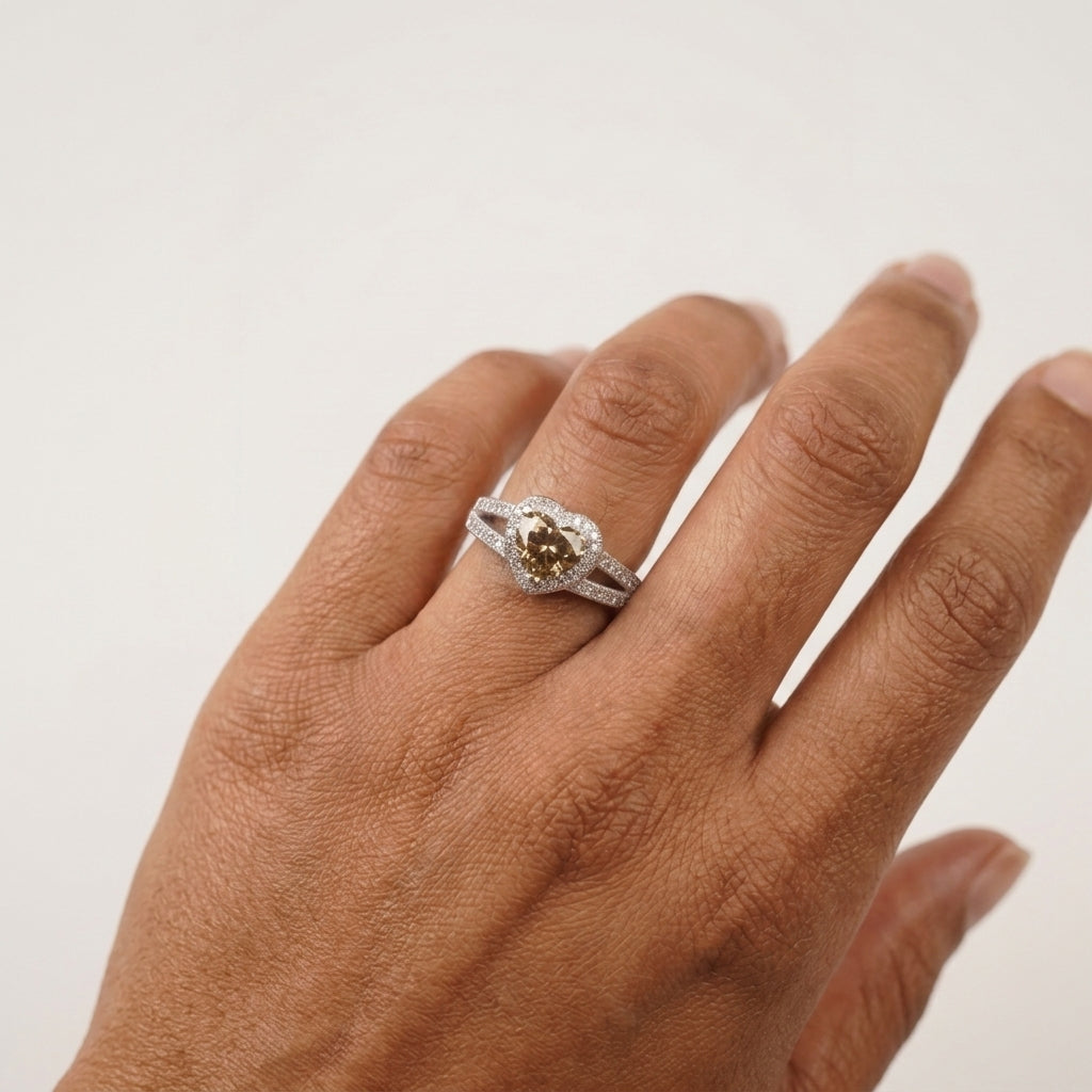 1.100ct Heart Champagne Lab Grown Diamond Halo Engagement Ring