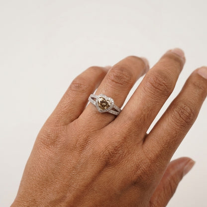 1.100ct Heart Champagne Lab Grown Diamond Halo Engagement Ring