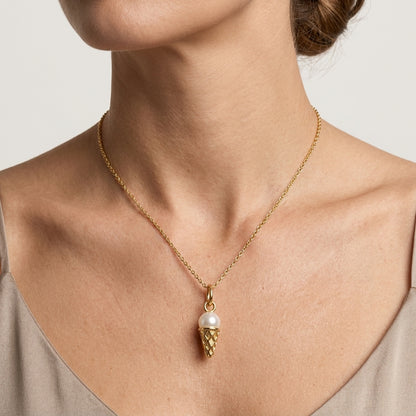 Pearl Ice Cream Cone Pendant Necklace, 14K Gold
