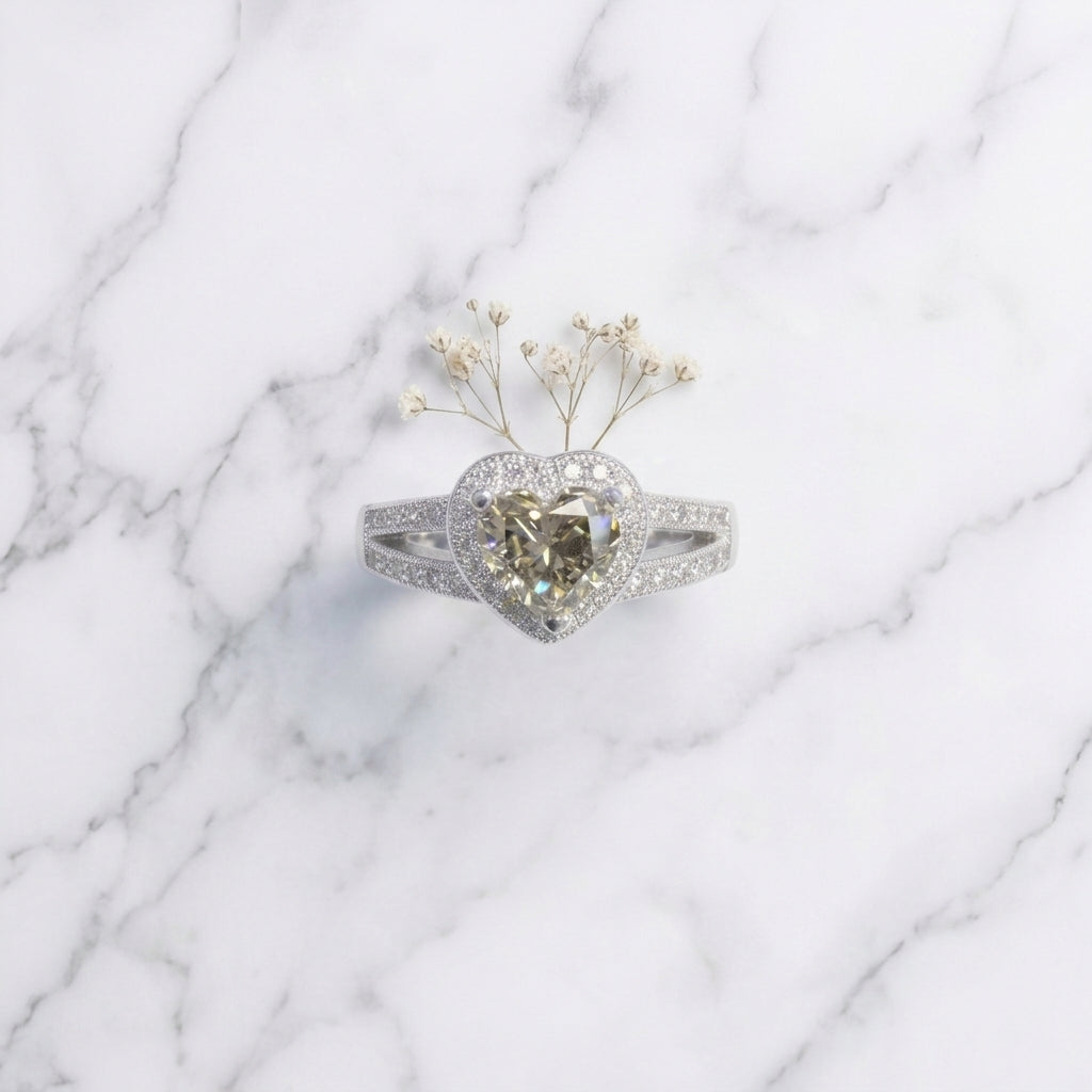 1.100ct Heart Champagne Lab Grown Diamond Halo Engagement Ring