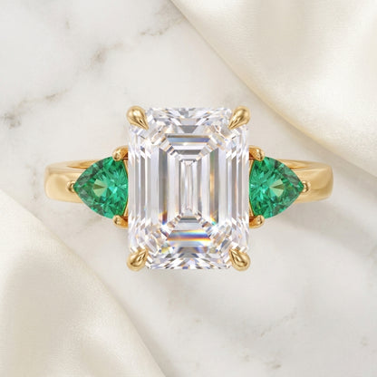 3.00ct Three Stone Emerald Cut Lab-Grown Engagement Ring