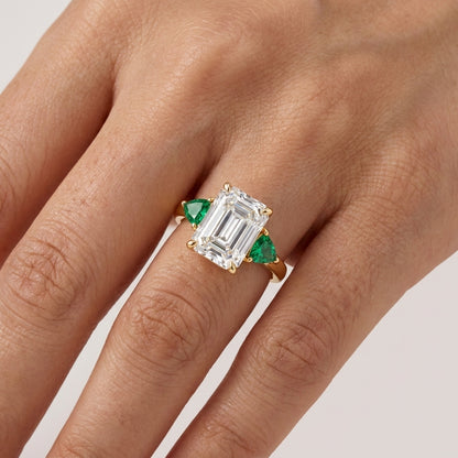 3.00ct Three Stone Emerald Cut Lab-Grown Engagement Ring