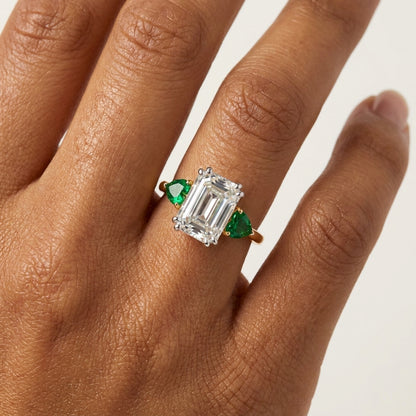 3.20ct Emerald Cut Lab Grown Diamond Three Stone Engagement Ring