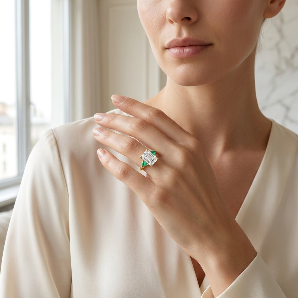 3.00ct Three Stone Emerald Cut Lab-Grown Engagement Ring