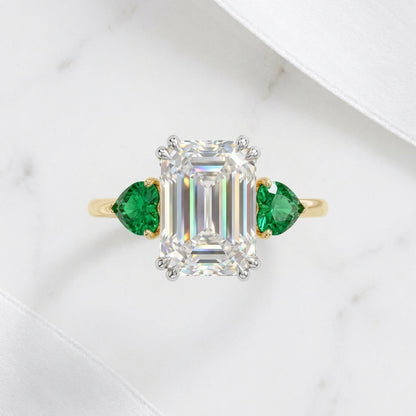 3.20ct Emerald Cut Lab Grown Diamond Three Stone Engagement Ring