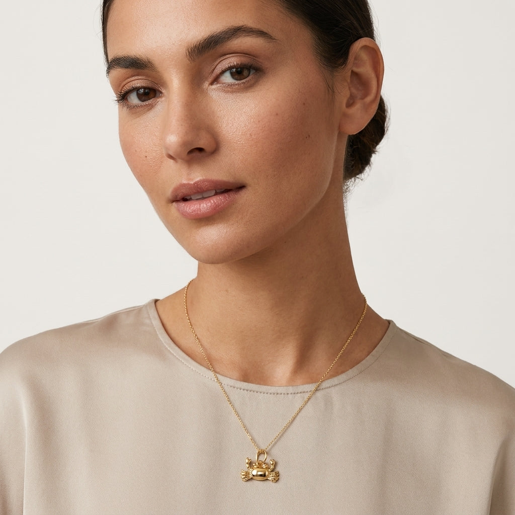 14K Gold Cancer Zodiac Crab Pendant Necklace for Women