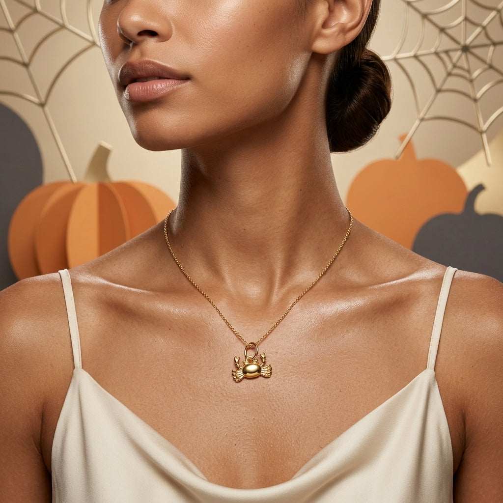14K Gold Cancer Zodiac Crab Pendant Necklace for Women