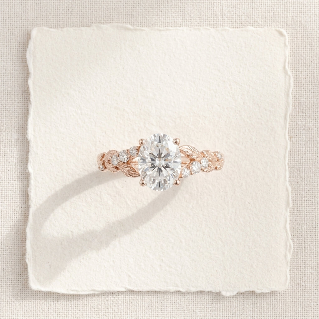 1.610ct Oval Cut Lab Grown Diamond Nature Inspired Leaf Engagement Ring