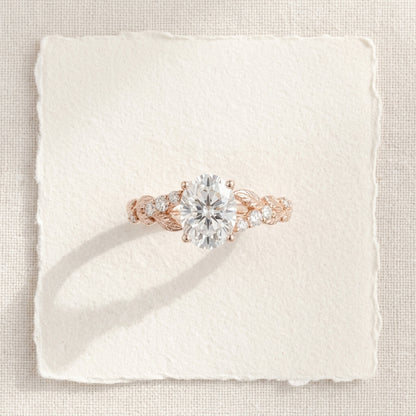 1.610ct Oval Cut Lab Grown Diamond Nature Inspired Leaf Engagement Ring