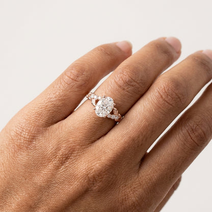 1.610ct Oval Cut Lab Grown Diamond Nature Inspired Leaf Engagement Ring