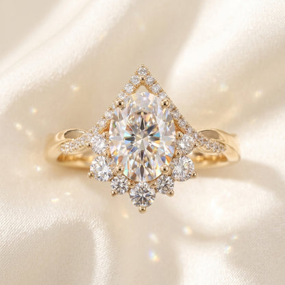 2.40ct Pear Cut Lab Grown Diamond Halo Engagement Ring, 14K Gold