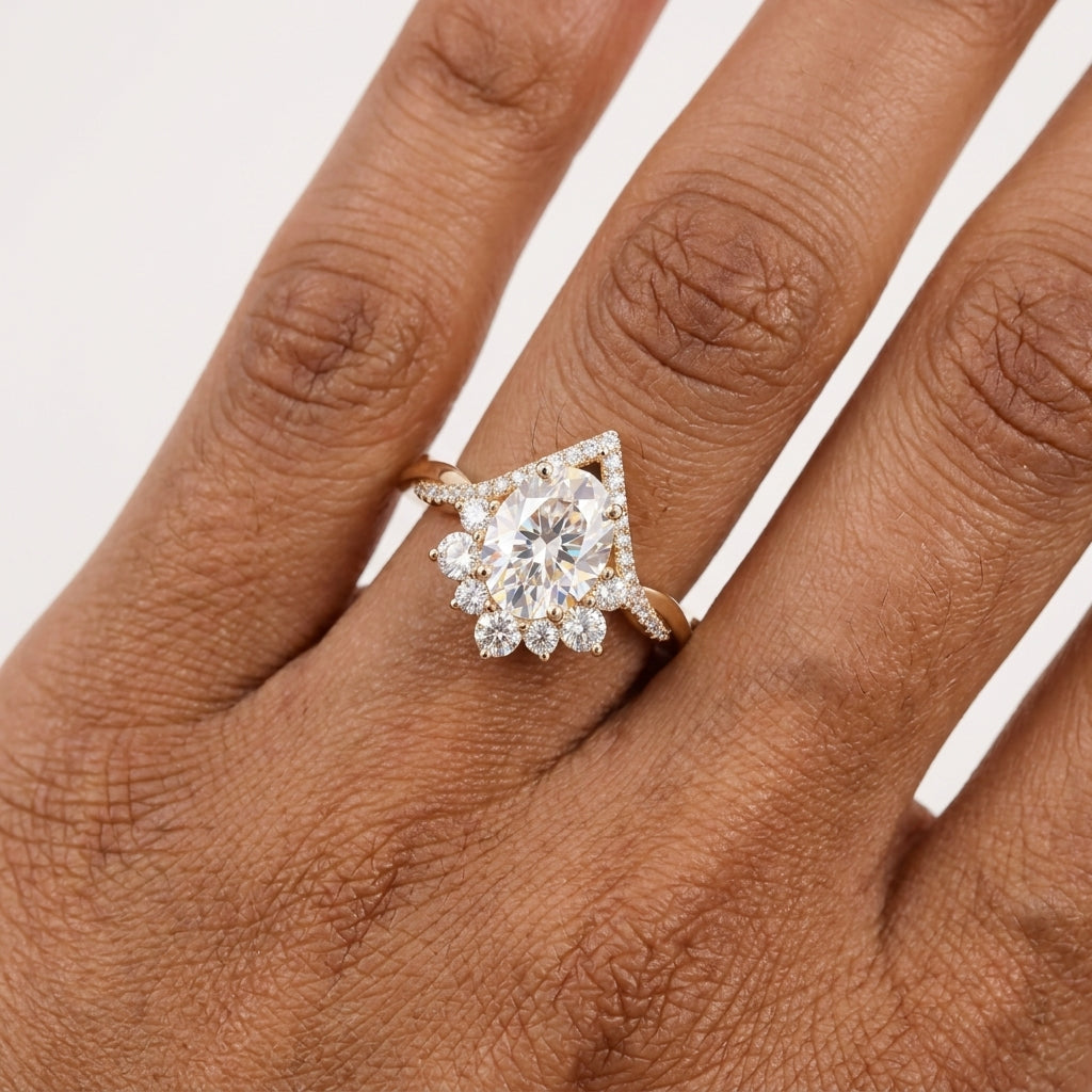 2.40ct Pear Cut Lab Grown Diamond Halo Engagement Ring, 14K Gold