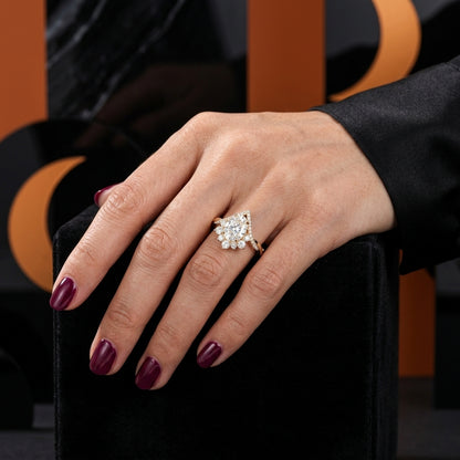 2.40ct Pear Cut Lab Grown Diamond Halo Engagement Ring, 14K Gold
