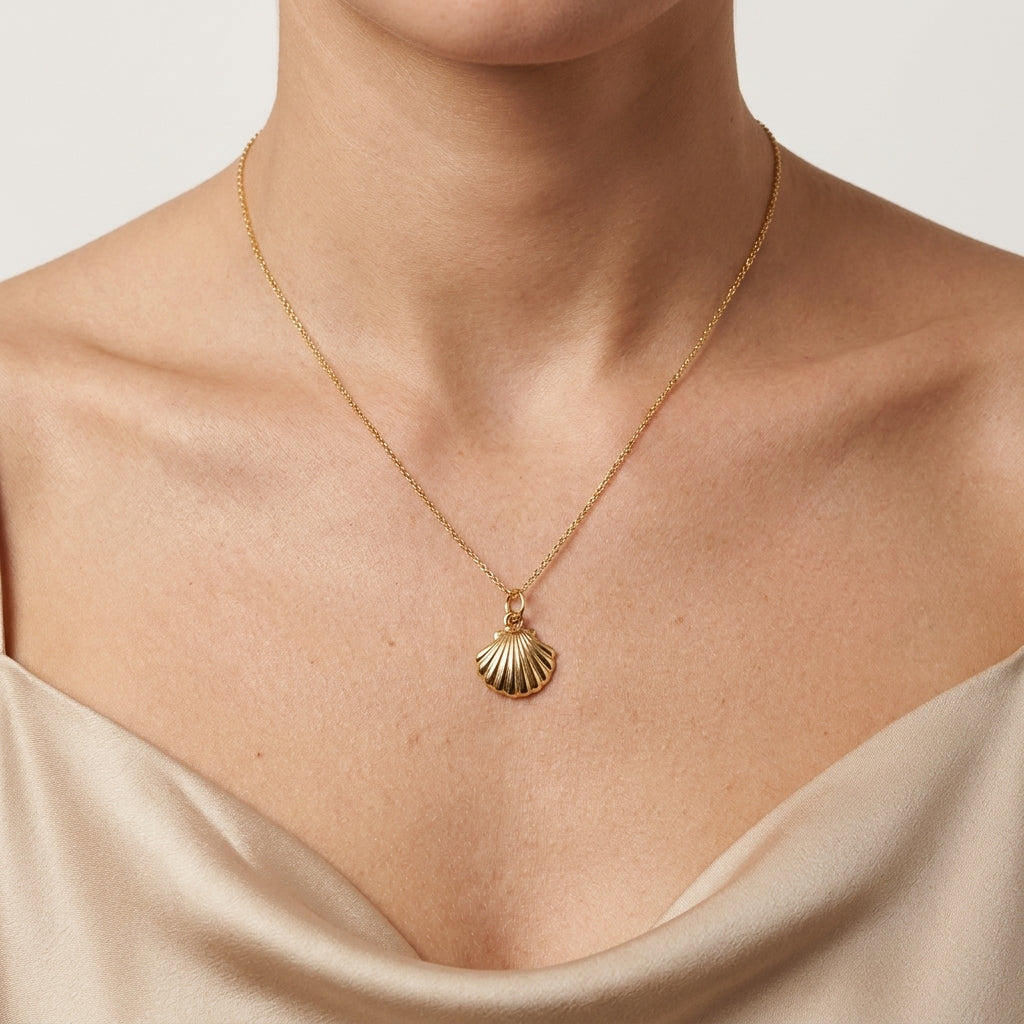 Seashell Pendant Necklace, 14K Gold Shell Necklace