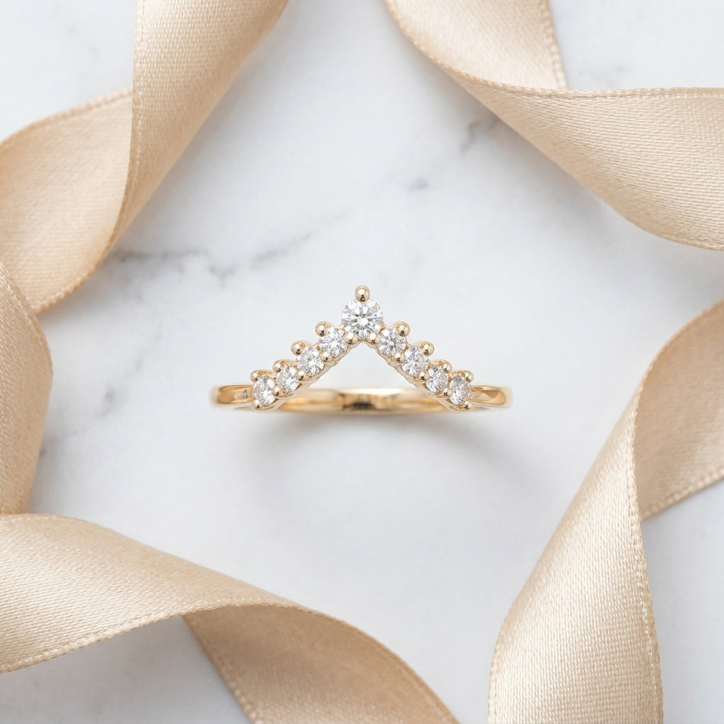 0.200 ct V Shape Curved Lab Grown Diamond Wedding Band Ring, 14K Gold