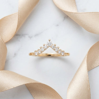 0.200 ct V Shape Curved Lab Grown Diamond Wedding Band Ring, 14K Gold