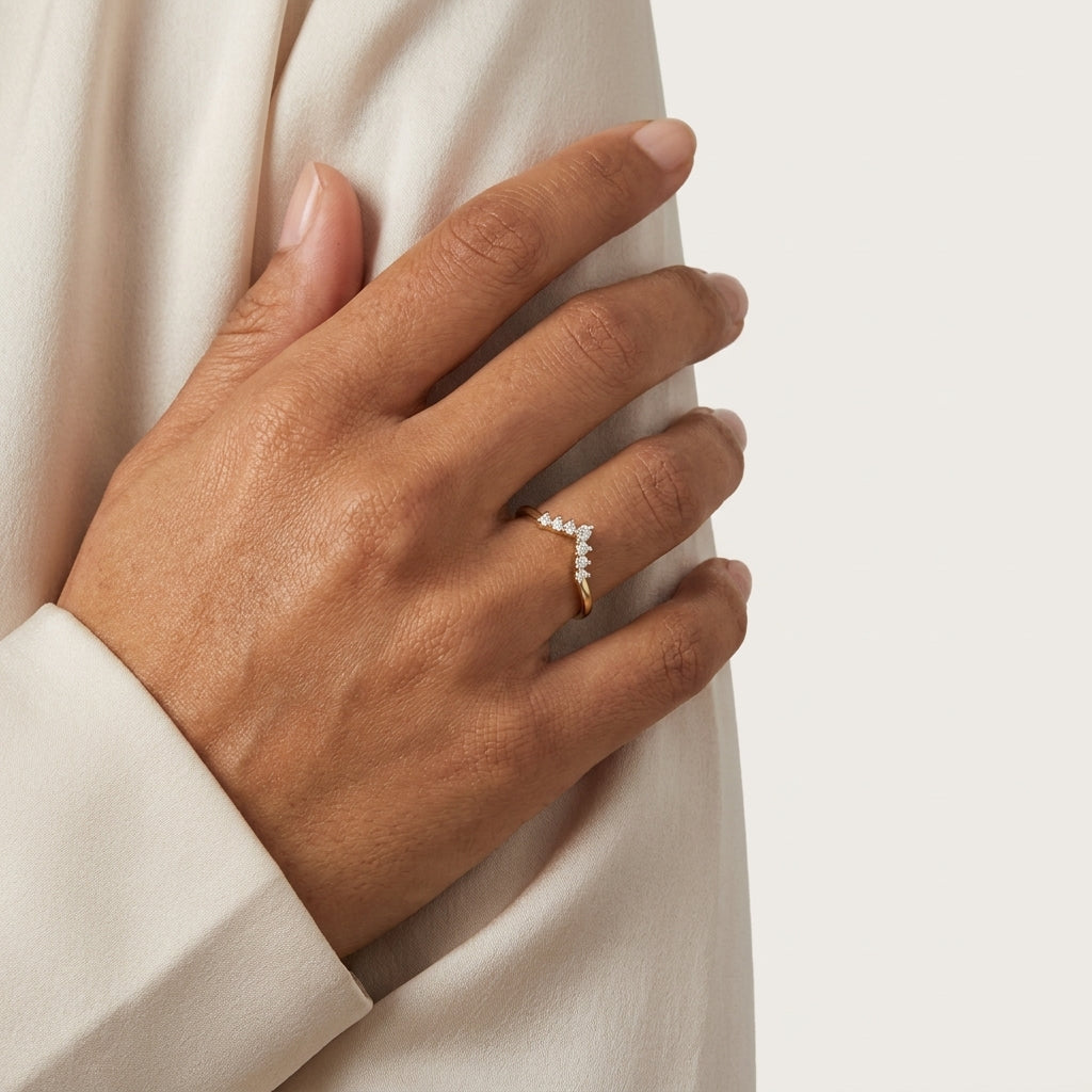 0.200 ct V Shape Curved Lab Grown Diamond Wedding Band Ring, 14K Gold