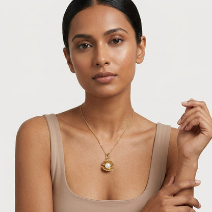 Pearl Oyster Necklace, 14K Gold Pearl Pendant Necklace