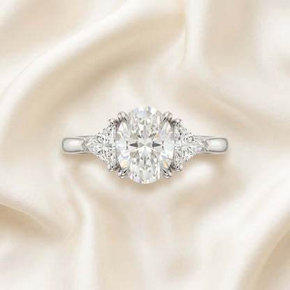 3.00ct Oval Cut Lab Grown Diamond Engagement Ring, 14K Gold Three Stone Ring